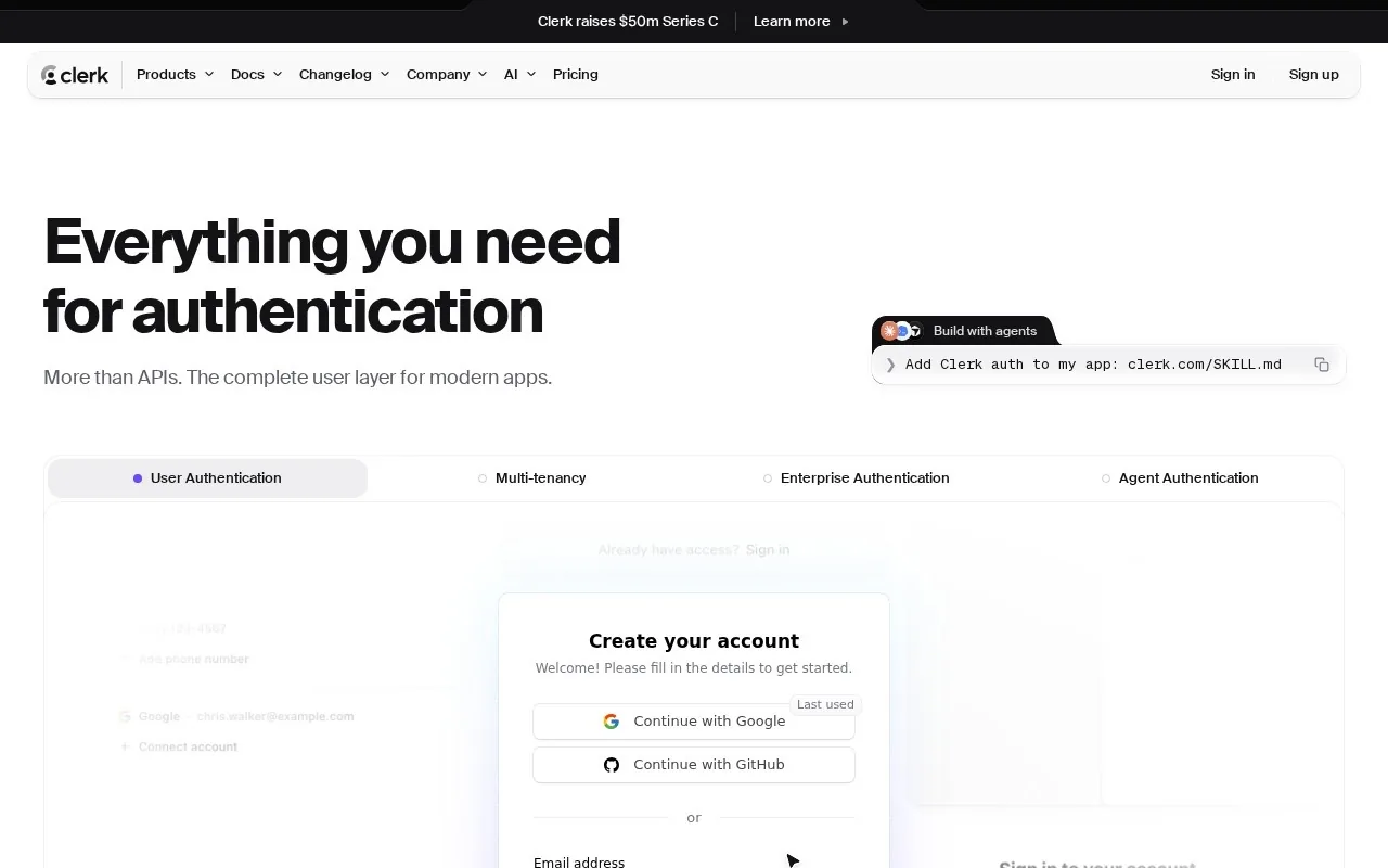Startseite von clerk.com
