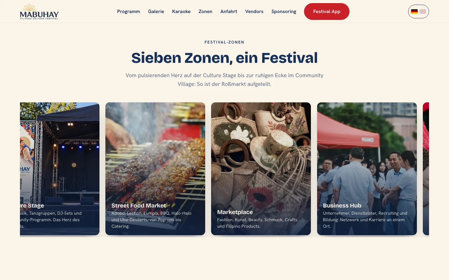 Innenseite der Website von MABUHAY Filipino Culture Festival am Rechner, gebaut von Klickpfad