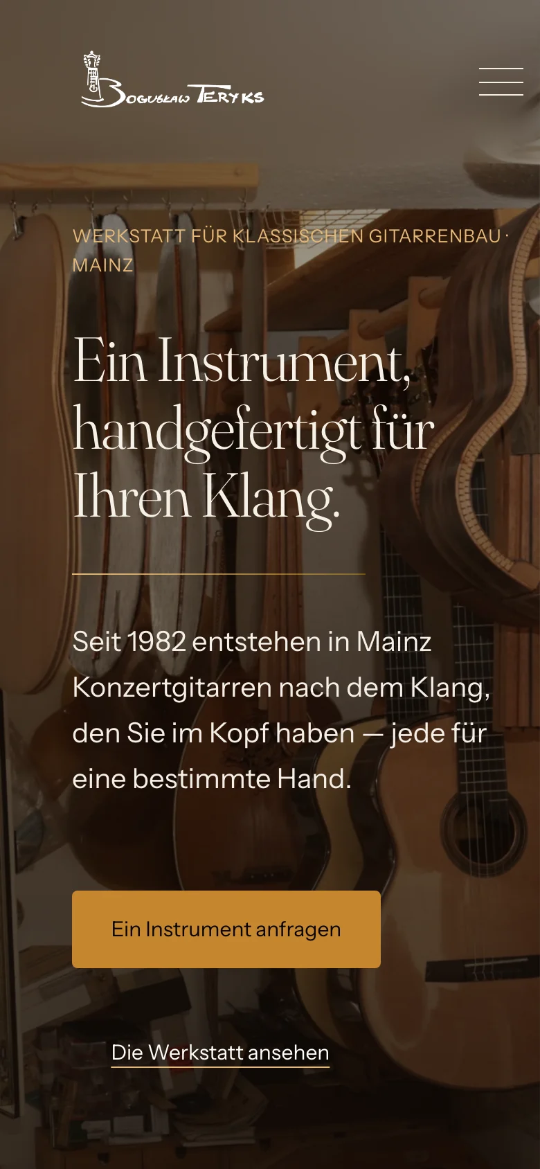 Website von Teryks Gitarrenbau am Handy