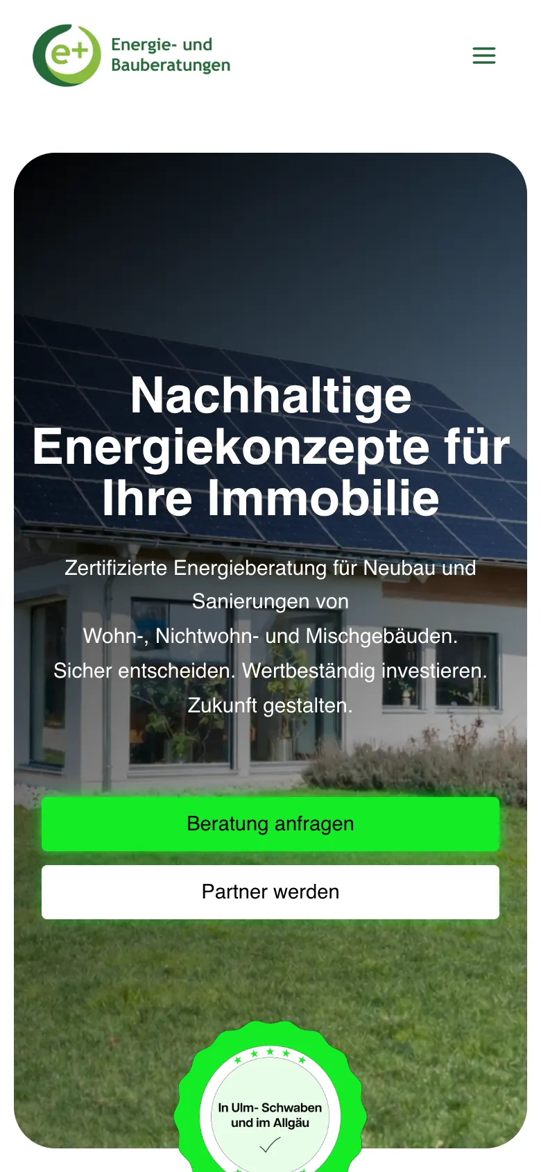 Website von E+ Energie- und Bauberatungen am Handy
